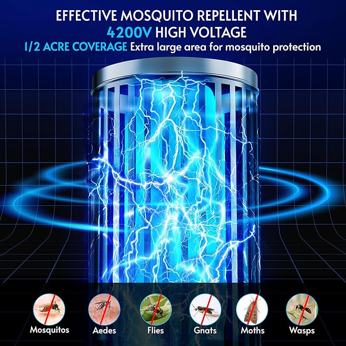 Bug Zapper Indoor - Bug Zapper Fly Zapper with Extra Bulb 4200V Mosquito Zapper Outdoor Mosquito Killer Fly Traps Insect Killer for Home Patio Camping, Plug-in with 4.92 Ft Cord