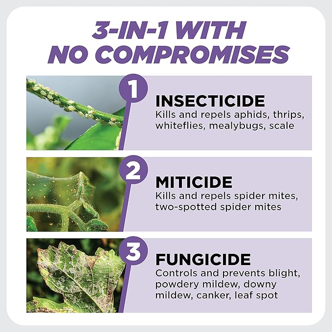 Earth's Ally 3-in-1 Plant Spray 8 oz Conc. Makes 6 gal | Better Than Neem Oil | Insecticide, Fungicide & Spider Mite Control for Organic Gardening, Pest Repellent for Indoor & Outdoor Gardening