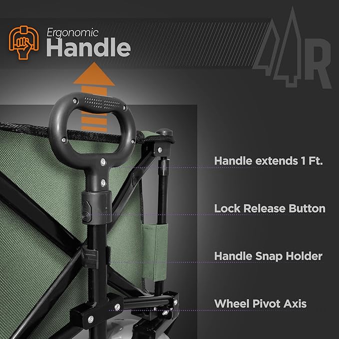 Beach Wagon with Big Wheels for Sand - All Terrain Steel Frame Utility Cart with 9" Pneumatic Tires, Collapsible Folding Design (Sand Warrior RX800 Green)