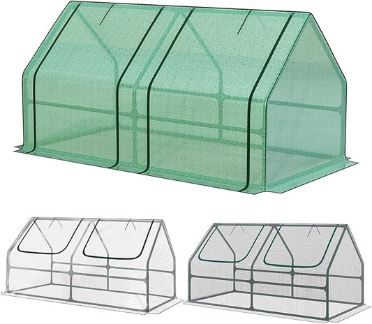 Aoodor 6 x 3 x 3 ft Mini Greenhouse with 2 Zipper Doors, Water-Resistant, UV-Protected for Flowers, Vegetables, and Herbs, Includes 3 Covers