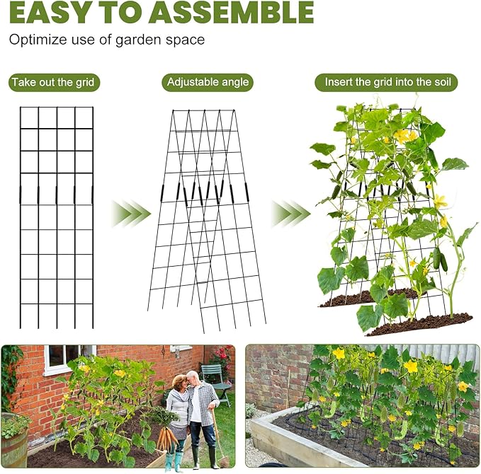 Cucumber Trellis 2 Pack, 59" H Foldable A-Frame Garden Trellis for Raised Bed Garden Grow Support with Plant Support Clips, Twist Ties for Cucumber,Tomato, Climbing Plants and Flowers