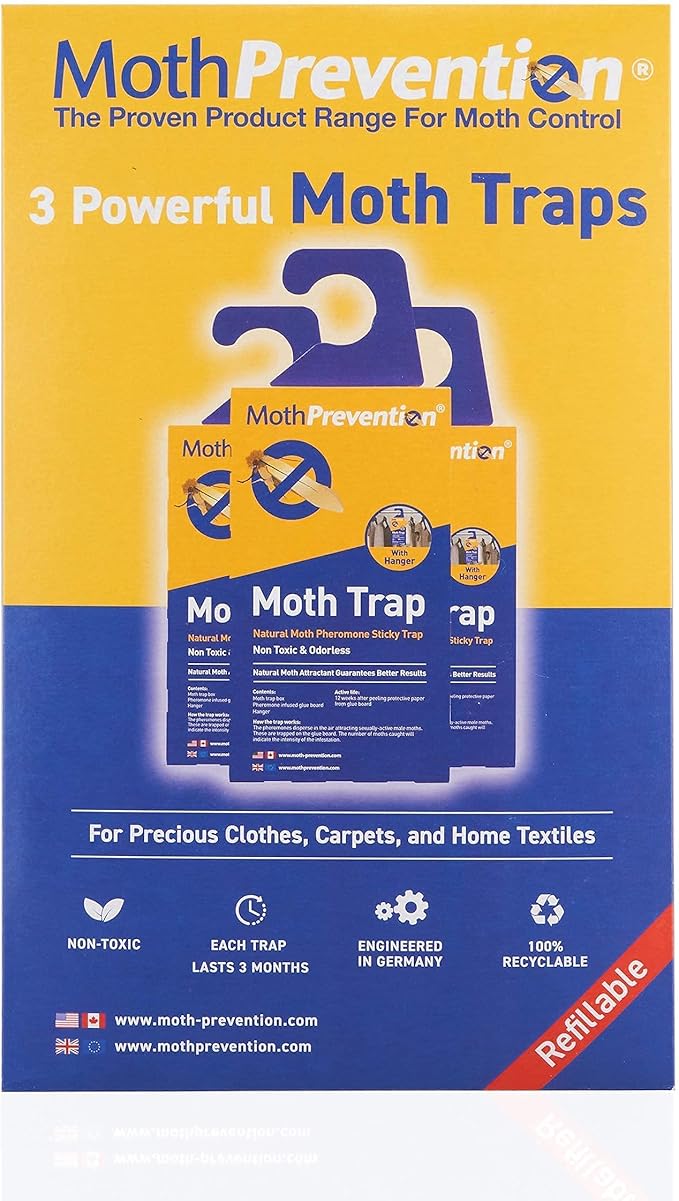 Clothes Moth Traps + Replacement Strips (9 Strips in Total) - Traps & Refills for MothPrevention Moth Traps - for Closets & Clothing