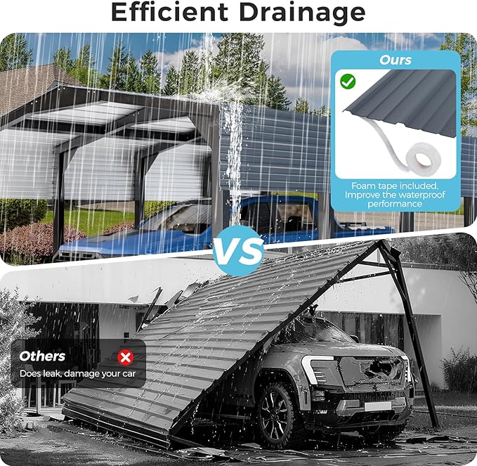 12×20 FT Heavy Duty Carport, Canopy with Galvanized Steel Frame and Roof All Metal Carport Garage, Car Shelter for Trucks, Boats, Tractors