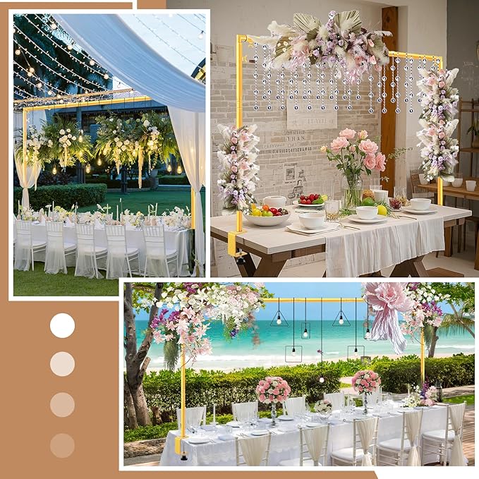 Over The Table Rod Stand with Clamps Adjustable 31-110 in Length 31-64 in Height Gold Table Balloon Arch Hanging Stand with Storage Bag for Halloween Christmas Wedding Birthday Party Decoration