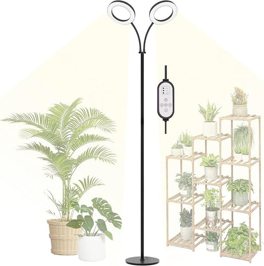 Grow Light for Indoor Plants, 2 Head Full Spectrum LED Tall Plant Lights with Timer, 3 Color Modes Standing Floor Growing Lamp, 70" Height Adjustable, 10 Dimmable Levels for Large Plants