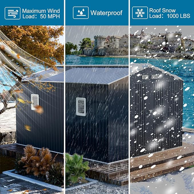 Restland 10x12 FT Metal Storage Shed Reinforced Frame Outdoor Shed with Clear Roof, Air Vent & Lockable Door Large Garden Tool Storage Sheds for Backyard, Garden, Lawn