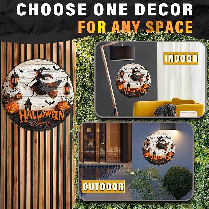 PEACHGARDEN Round Happy Halloween Witch Vintage Sign Pumpkin Metal Tin Sign for Home Bar Kitchen Hotel Dining Room Coffee 12x12inch