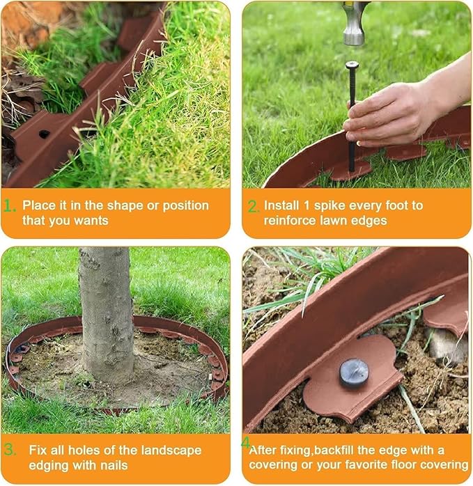 Garden Edging,66ft Garden Border Edging Landscape Edging Border【4 INCH Hight】 Lawn Edging Border Include 60 Stakes, Paver Edging for Yard, Lawn, Gardens (Brown)