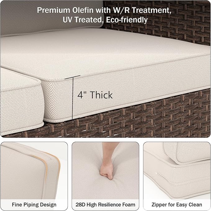 Outdoor Chair Cushions 23" x 24" x 4", Patio Deep Seat Replacement Cushions Set with Zippered Removable Cover, Weather-Resistant Olefin Fabric for Garden Chair Sofa Couch, Set of 2, Beige