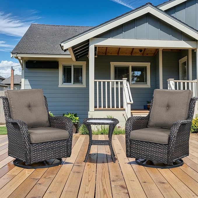 Patio Wicker Chairs Swivel Rocker,3 Pieces Patio Furniture Set with 360 Degree Wicker Swivel Rocking Chairs and Side Table for Garden,Porch,Backyard