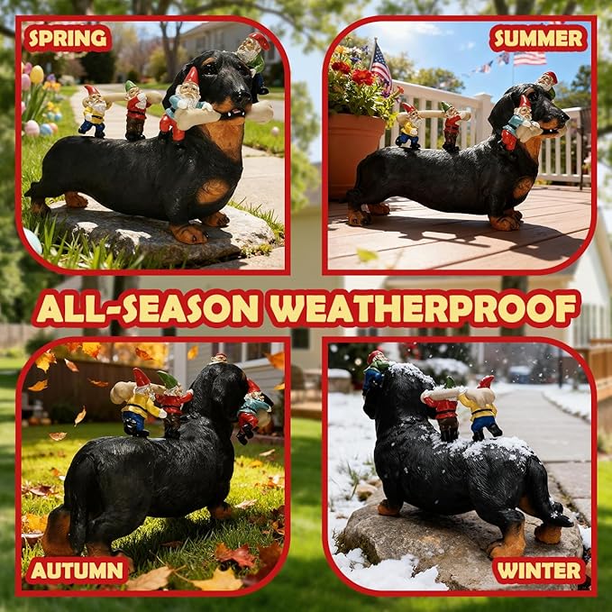 Sunthus Dachshund Garden Gnomes Statues Outdoor Funny Decorations Yard Weiner Decor