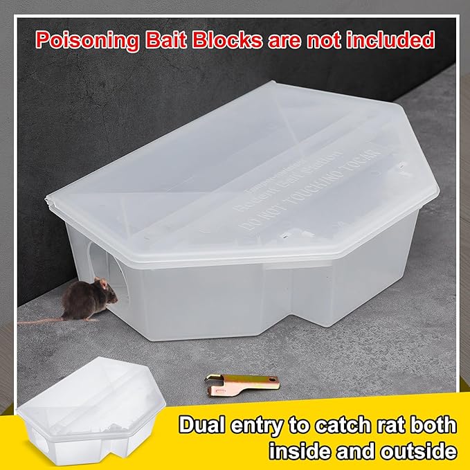 Qualirey 2 Pcs Rat Bait Station with Keys 13.58 x 8.98 x 3.35 Inch Rodent Station Rat Traps, Keeps Children and Pets Safe Indoor and Outdoor, Bait Not Included (Translucent)