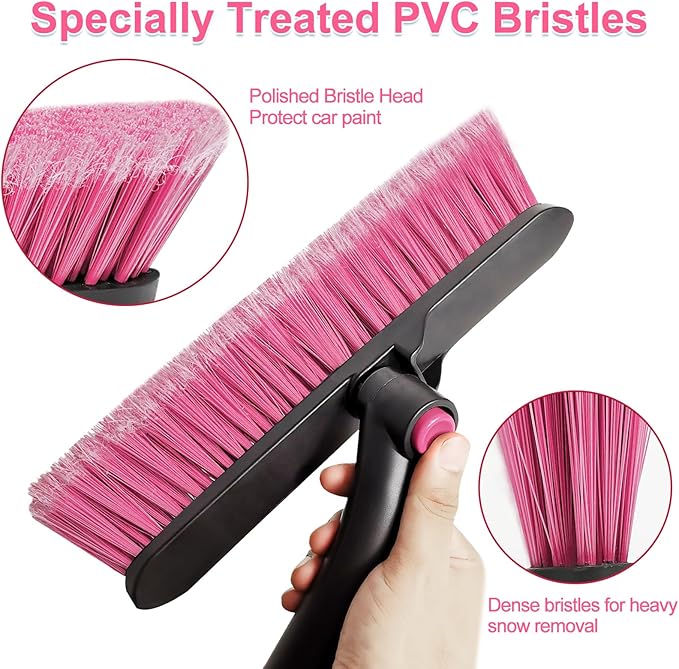 SEAAES 35 Inch Ice Scraper and Snow Brush for Car Windshield, Extendable Snow Scraper Brush with Foam Grip for Truck SUV Vehicle Window - Pink