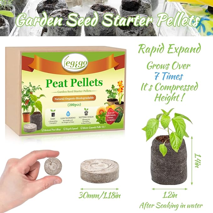 Legigo 200 Pcs 30mm Seed Starter Peat Pellets Pods for Seedlings- Compressed Seed Starting Pellets Seed Starter Pods Plugs Soil Peat Pods for Starting Seeds, Garden Planting Herb Flower Vegetables
