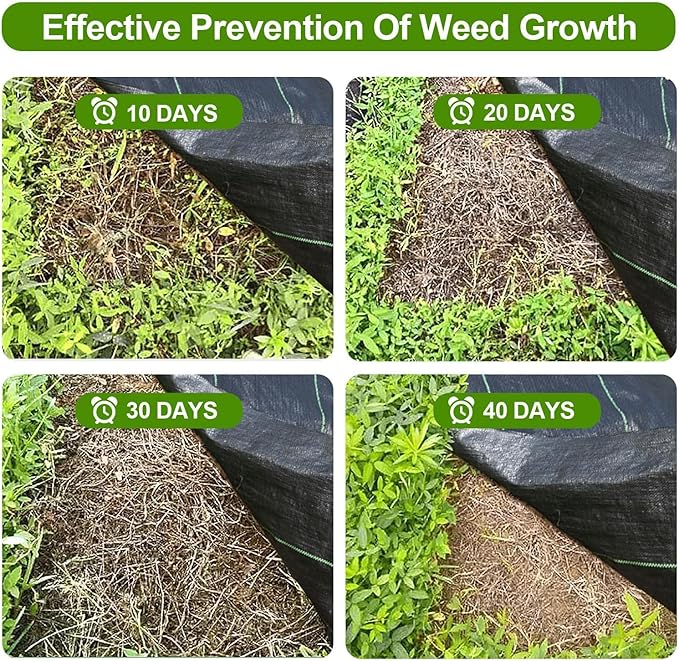 Weed Barrier Landscape Fabric 6 x 50 FT, Ground Cover Fabric Block, Gardening Fabric Mat, Black Heavy Duty Garden Cloth Felt with 20 U-Shaped Pegs for Flower Bed, Patio, Orchard,3.2oz/sq.yd