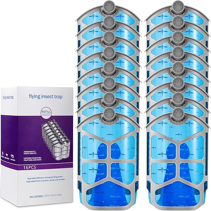 16 Pack Refill Cartridge Kit Replacement Compatible with ZEVO M364 and ZEVO Max Plug-in Light Flying Insect Trap Refill for Indoors Refill Replacement Sticky Pads for Bug Catcher
