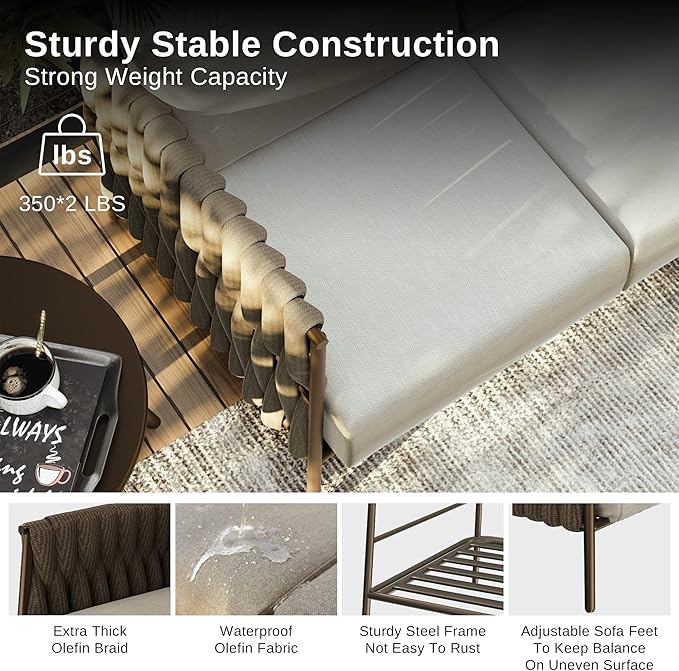 EAST OAK Life Chatter Loveseat, Outdoor Furniture, Deep Seating for Garden, Balcony, Backyard, Chestnut Brown & Creamy Apricot