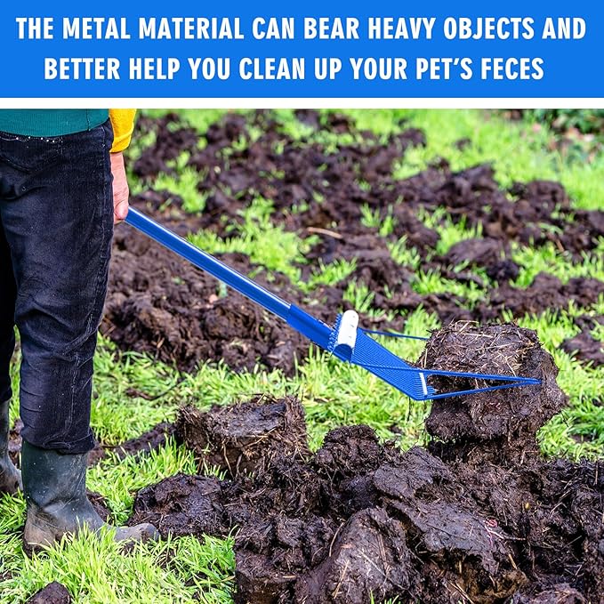 Lasnten 3 Sets Metal Manure Fork with Long Metal Handle Pitch Fork Manure Rake Heavy Duty Muck Rake for Gardening Horse Stall Stable Grass Hay Cleaning Farm Work (Blue)