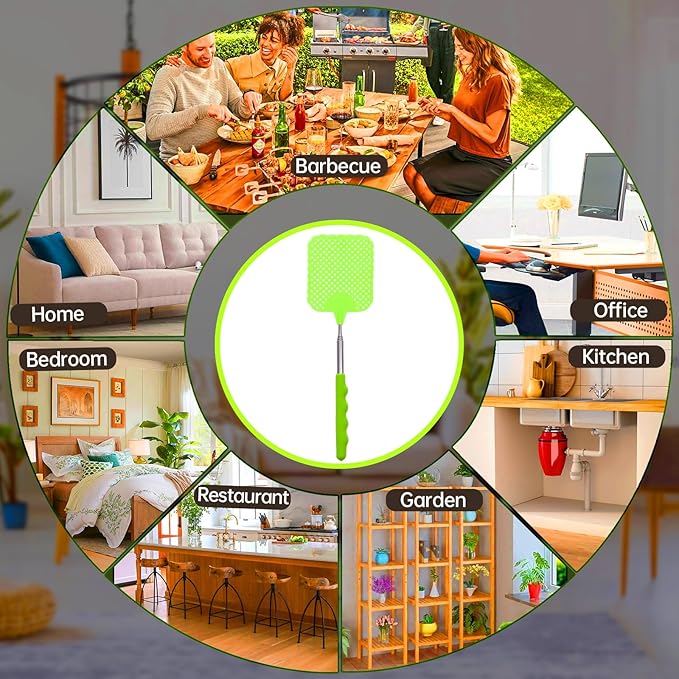 3 Pack Fly Swatters Set - Plastic Fly Swatters Heavy Duty - Square Fly Swatters with Stainless Steel Handle for Indoor and Outdoor - Blue + Green + Red