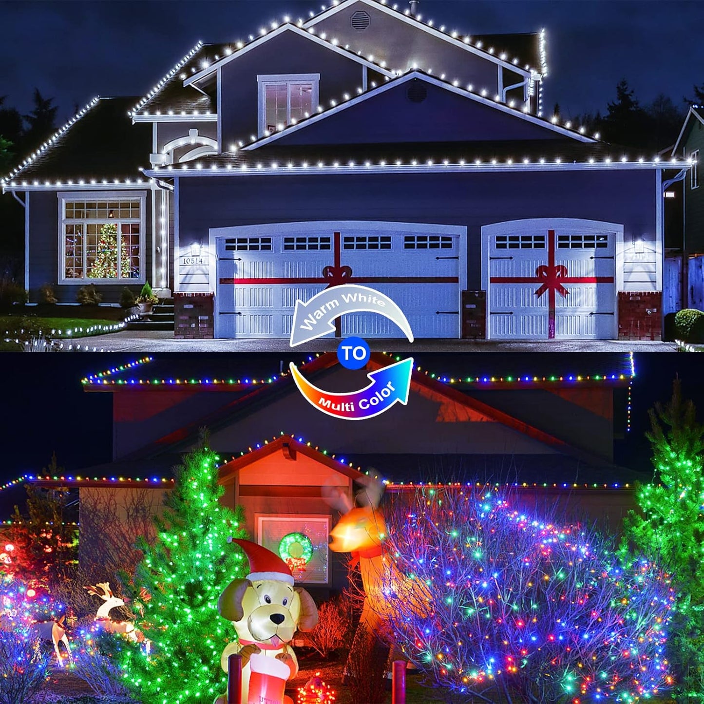 JMEXSUSS 2 Pack Solar Christmas Lights Outdoor Waterproof, 100 LED 33ft White and Multicolor Color Changing Solar Fairy Lights, Copper Wire Solar String Lights for Outside Yard Christmas Decorations