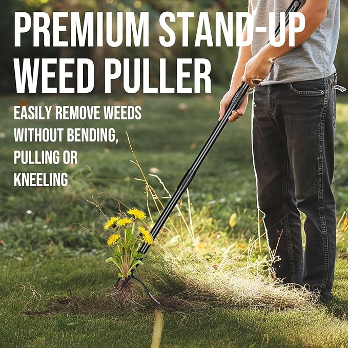 Weed Puller, Stand Up Weed Puller with 4-Claw Steel Head, Long Handle Weed Remover Hand Weeder Tool Remove Root Weeds Without Bending or Kneeling for Lawn and Garden (64 inch)