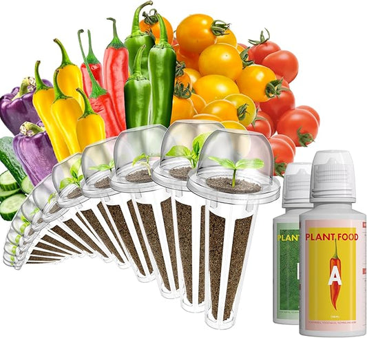 12 Pods Cherry Tomato Seed Pod Kit for AeroGarden, idoo, Ahopegarden Hydroponic Growing System Indoor Include Red Chili/Purple Bell/Green/Yellow Pepper, Golden/Red Cherry Tomato, 400+ Seeds