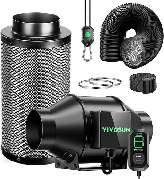 VIVOSUN Smart Air Filtration G4 Kit 4", AeroZesh G4 Inline Duct Fan with E12 Speed Controller, Carbon Filter & 8' Ducting, Cooling & Ventilation System for Grow Tents, Indoor Gardening, Hydroponics