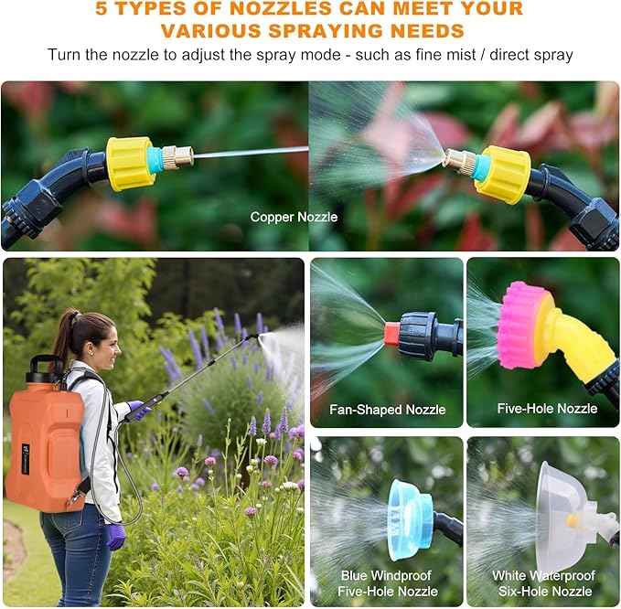 Battery Powered Sprayer 2.1 Gallon, Backpack Sprayer with Retractable Wand & 3 Mist Nozzles & USB Rechargeable Handle, Water Spray Pump Sprayers for Planting Lawn Yard Garden (Orange, 3.2 Gallon)