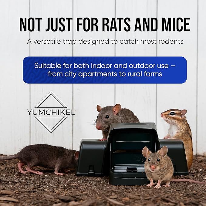 Covered Rat & Chipmunk Traps,Prevents Accidental Triggering with Tunneled Design,Human Reusable Rodent Trap Catcher for Indoor & Outdoor Use,Quick Setup & Easy Clean, rat traps outdoor large fast kill