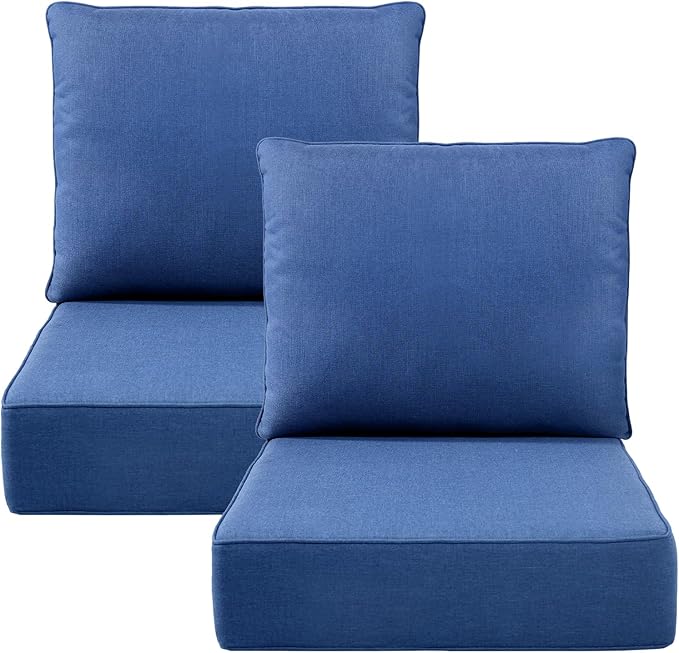 Luxury 6" Outdoor Cushions for Patio Furniture, 24x24x6 Thick Seat Cushion Set of 2, Fade Resistant Couch Chair Replacement Cushions High Density Deep Wicker Chair Cushion w/Removable Cover, Blue