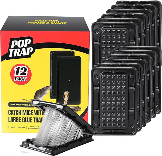POPTRAP Rat Trap Heavy Duty & Large, Super Sticky Mouse Trap with Ultra-Strong Glue, Scent of Peanut Butter for Indoor & Outdoor, Non-Toxic (SmallSize-12Pack)