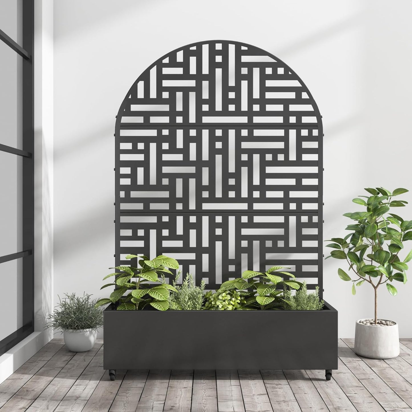 Casaphoria Metal Raised Garden Bed with Trellis and Wheels, 72"x47"x16" Planter Box for Climbing Plants, Vegetables & Vines, Features Drainage Holes and Privacy Screen (Black-Helen)