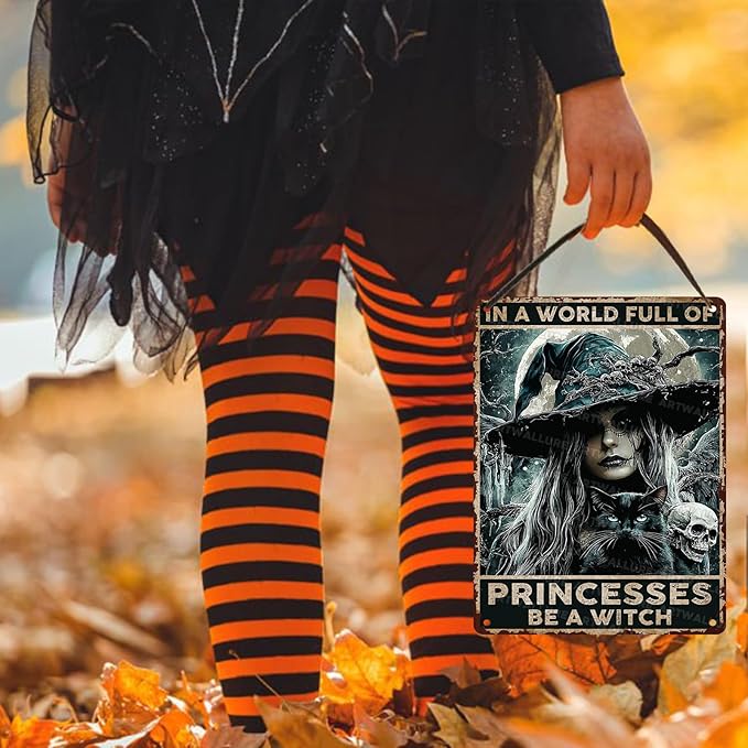 Goth Metal Tin Sign Vintage Halloween Wall Art Kitchen Witch Decoration Spooky Rustic Decor Tin Plaque Retro Iron Painting 12x16inch