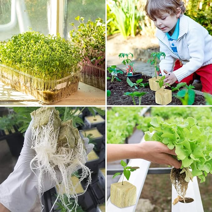 Legigo 1.2 Inch Rockwool Cubes Seed Starter Plugs for Hydroponics, RockWool Planting Grow Cubes for Hydroponic Tower Garden Soilless Cultivation Plants Germination Cutting Clone (4 Sheet, 144 Plugs)