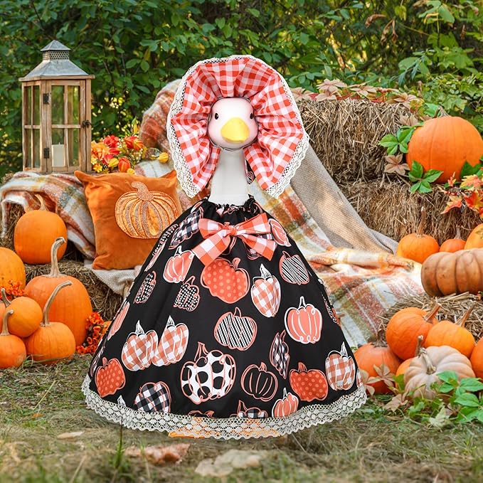 Halloween Porch Goose Outfits – Fall Pumpkin Goose Outfits for 23” Lawn Goose Statue, Autum Porch Goose Halloween Clothes for Yard, Patio & Garden Decor