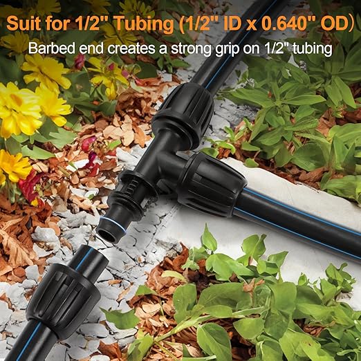 25 Pieces 1/2 Inch Drip Irrigation Fittings Kit, 1/2'' Drip Line Barbed Fittings for 1/2 Inch Irrigation Tubing (1/2" ID x 0.640" OD) Anti-Leak Lock Nut Connectors for Garden Drip System