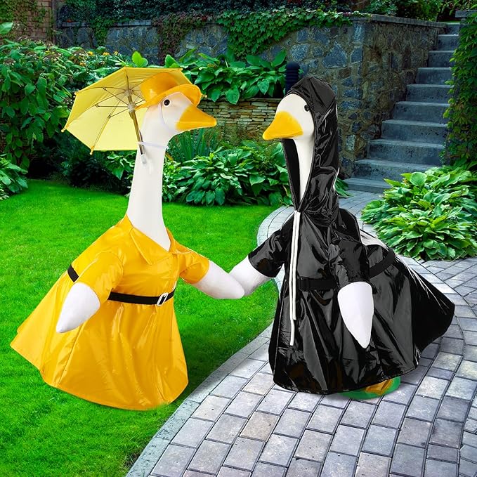 Frienda 2 Set Raincoat Porch Goose Outfit Clothes for 23" High Cement or Plastic Goose, Raincoat and Umbrella Yard Cement Geese Duck Clothes Costume for Fall Halloween Outdoor Garden Patio Decor