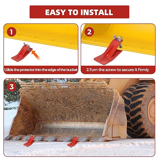 Tractor Bucket Protector, 2Pcs Ski Edge Protector Turf Tamer Double Lock Nuts and Bolts 4.5” Width Bucket Attachment Bucket Edge Anti-Skid for Snow Leaves Removal Spreading Gravel