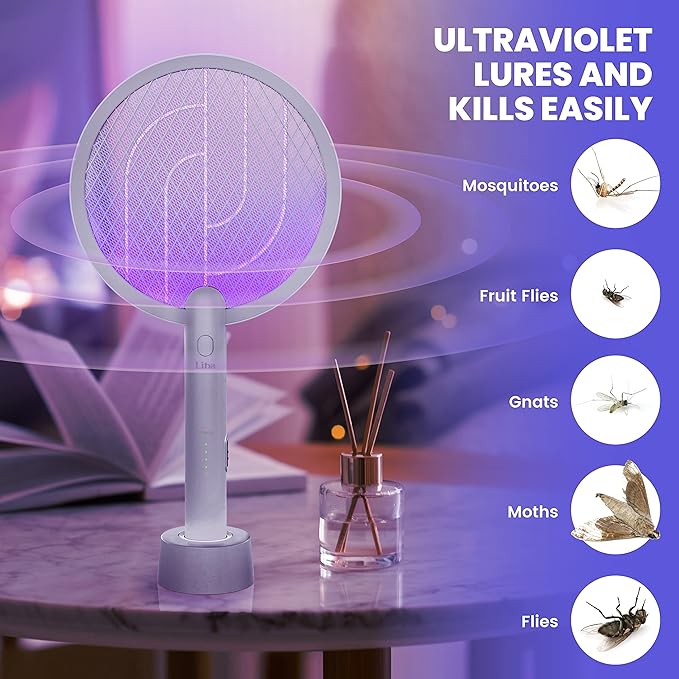 LiBa Electric Fly Swatter Racket, 2 in 1 Electric Bug Zapper USB Rechargeable, 4000V Indoor Outdoor Mosquitoes Zapper with 5 Layer Safety Mesh, Cordless Insect Killer Trap Home Office Camping Patio