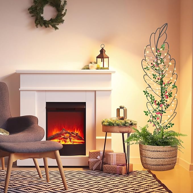 SUNYRISY 3Pack Leaf Metal Garden Trellis for Climbing Plants Outdoor, Metal Plant Trellis for Flowers Tomato Cucumber Rose Vegetable Support Garden Decoration, Black