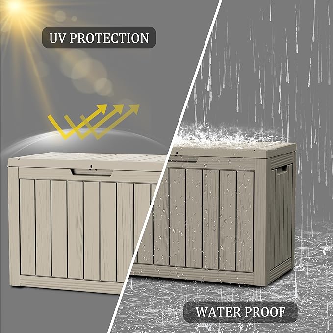 45 Gallon Patio Storage Box - Waterproof Deck Box for Outdoor Toys, Space-Saving Resin Chest with Lock for Cushions & Pool Gear, UV-Resistant, Ash Grey