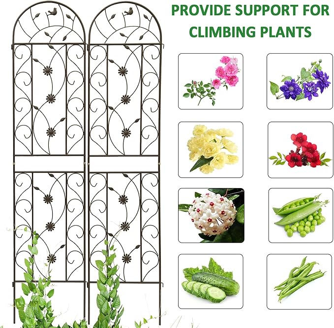4 Pack Metal Garden Trellis 86.7" Tall Outdoor Climbing Plant Support for Roses, Flowers, Rustproof Durable Black Galvanized Tube, Lawn Garden Fence Decor Screen (4, Retro-86.7" H)