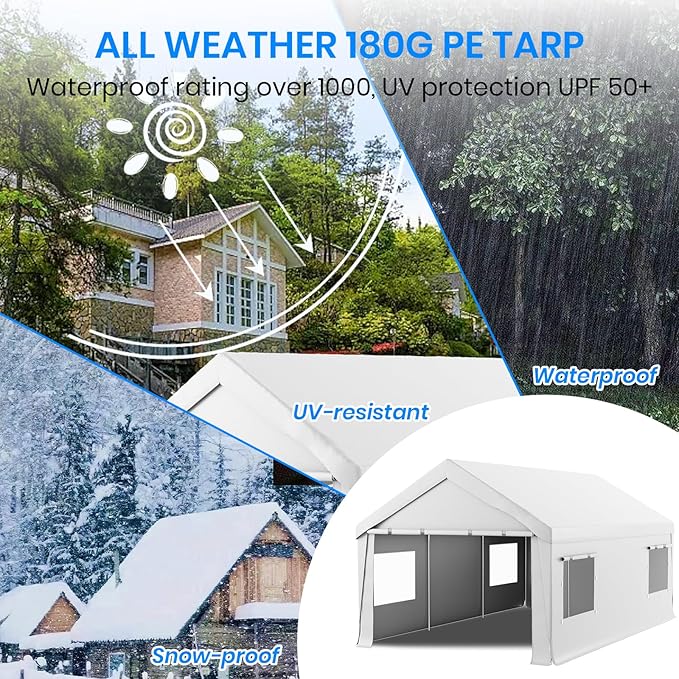 Carport 12x20 Heavy Duty Portable Garage,Carport Canopy with Roll-Up Windows & Doors,Portable Garage and Shelter with Removable Sidewalls,Car Tent Garage with All-Season Tarp for Boat Tractor Truck