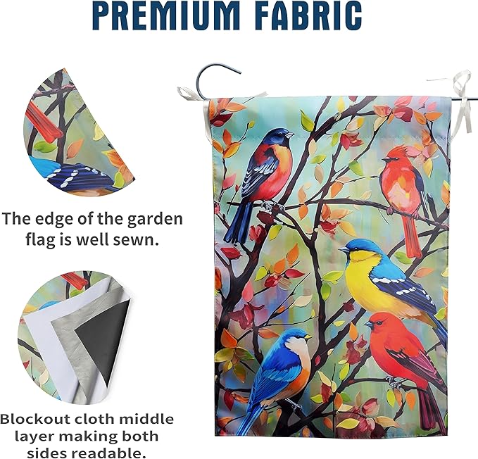Tree Birds Flag Spring Summer Fall Garden Flag Seasonal Small Yard Flags for Outside 12x18 Double Sided Outdoor Front Door Backyard Decorations