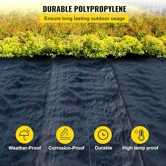 Happybuy 3FTx50FT 5OZ Garden Weed Barrier Landscape Fabric Heavy Duty, Weed Control Fabric for Garden, Weed Blocker Fabric, Geotextile Fabric Under Gravel, Driveway Fabric, Weed Mat Cloth Ground Cover