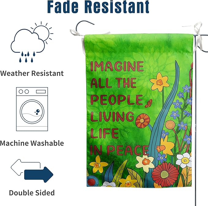 Imagine All the People Living Life in Peace Garden Flag Green Peace Flags for Outdoors Spring Floral Yard Flags Small Summer Outdoor Flag 12x18 Double Sided Outside Decor