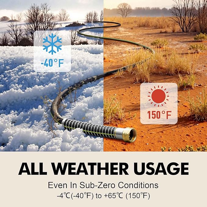 Rubber Garden Water Hose 50ft, 5/8" Leak Proof Garden Hose with Brass Connector, Flexible Hose Pipe for Lawn, Watering Cleaning & Washing