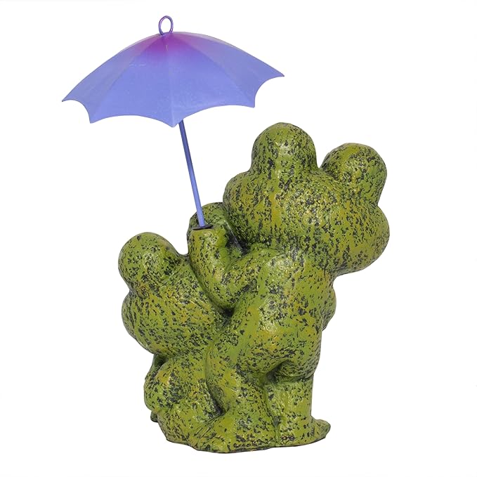 Alpine Corporation QWR1008HH Frog Duo with Purple Umbrella Statue, Playful Statuary Decor for Garden, Patio, & Lawn, 11" H