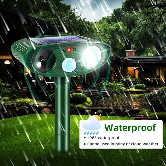 2 Pack Solar Animal Repellent Ultrasonic Outdoor Squirrel Fortress Pro, Deer Repellent Devices with Motion Sensor & Strobe Light,Waterproof Cat Dog Raccoon Rabbit Deterrent for Garden Yard