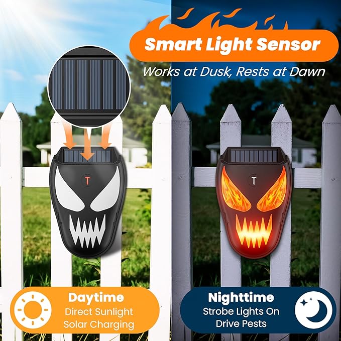 1 Pack Solar Nocturnal Animal Repeller with LED Flashing Lights, Effective Repels Deer, Coyote, Raccoon, Skunk, Fox & Hawk, Flame Predator Light for Chicken Coop, Farm, Yard & Garden